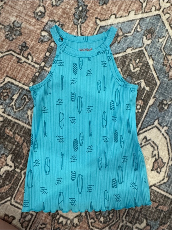 Cat & Jack Other - Cat & Jack Aquamarine Ribbed Tank with Surfboard Motif